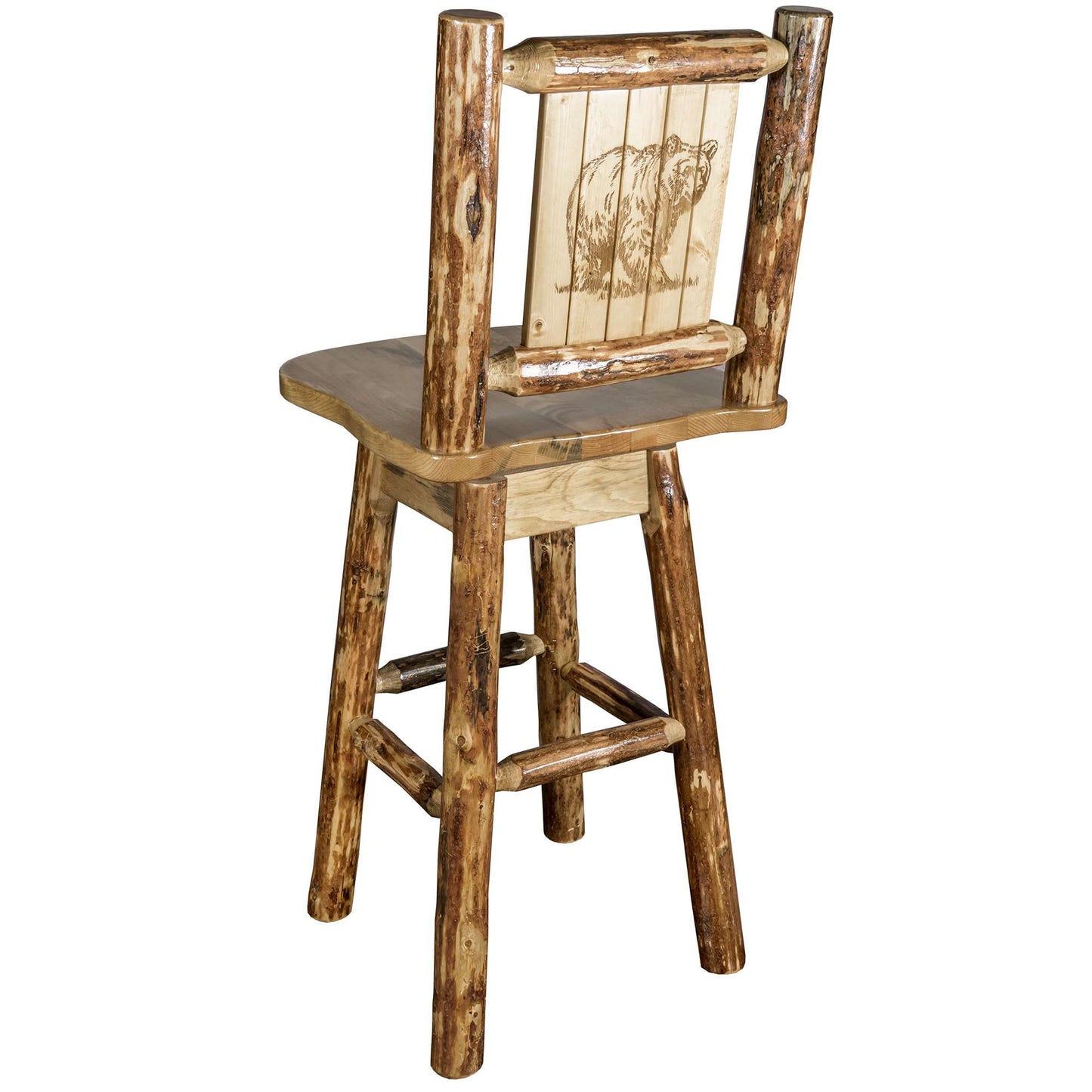 Montana Woodworks Glacier Country Collection Barstool w/ Back & Swivel/ w/ Laser Engraved Design