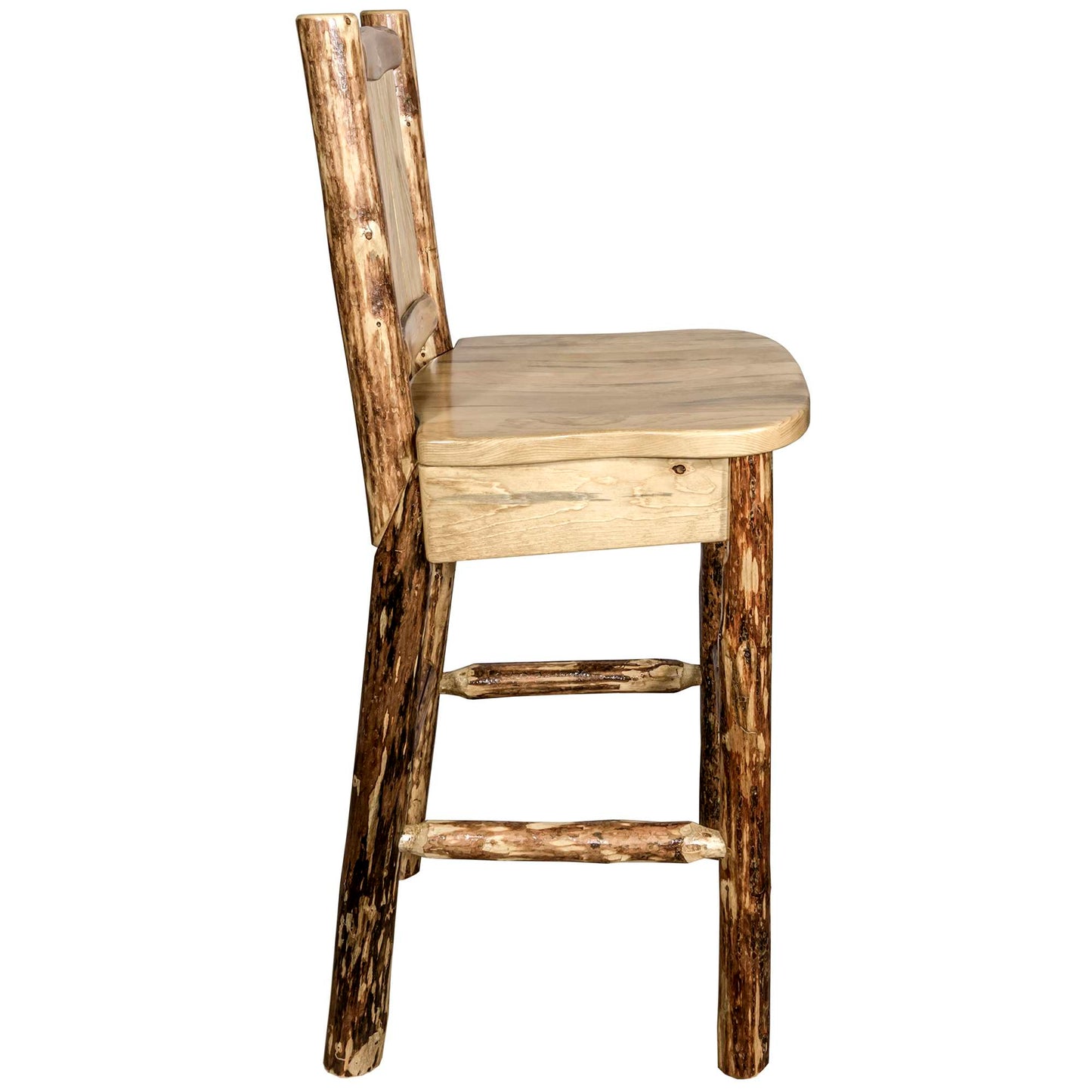 Montana Woodworks Glacier Country Collection Barstool w/ Back, w/ Laser Engraved Design