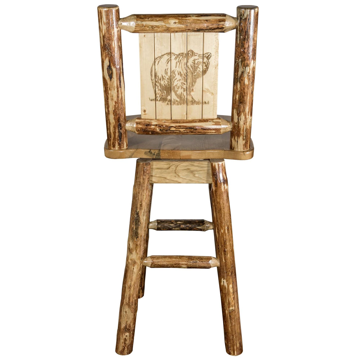 Montana Woodworks Glacier Country Collection Barstool w/ Back & Swivel/ w/ Laser Engraved Design