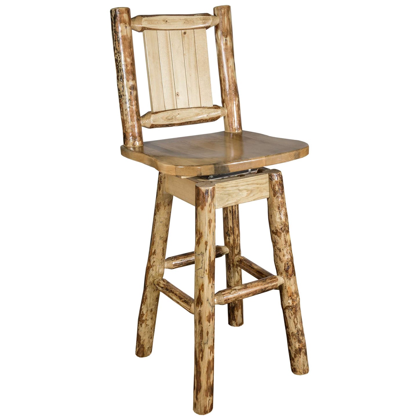 Montana Woodworks Glacier Country Collection Barstool w/ Back & Swivel/ w/ Laser Engraved Design