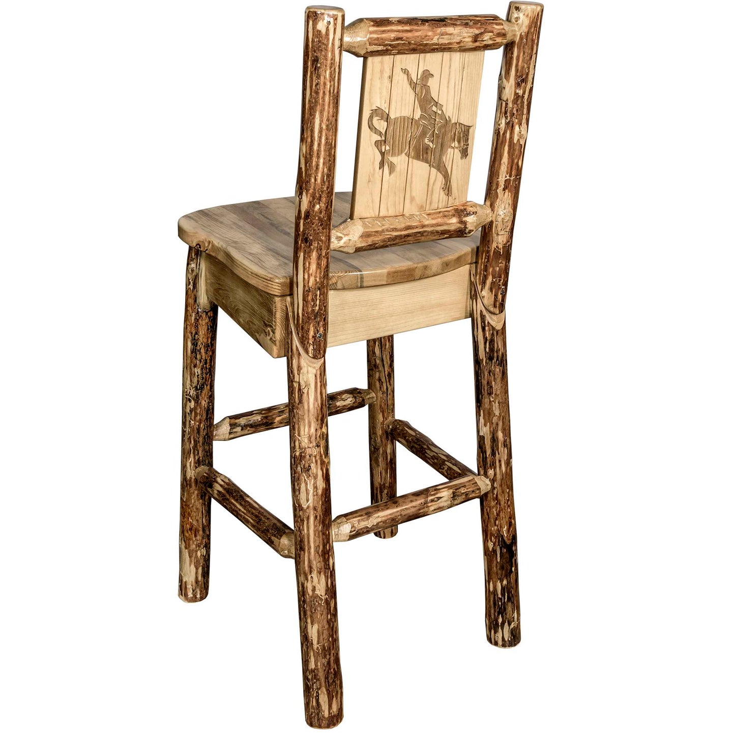 Montana Woodworks Glacier Country Collection Barstool w/ Back, w/ Laser Engraved Design