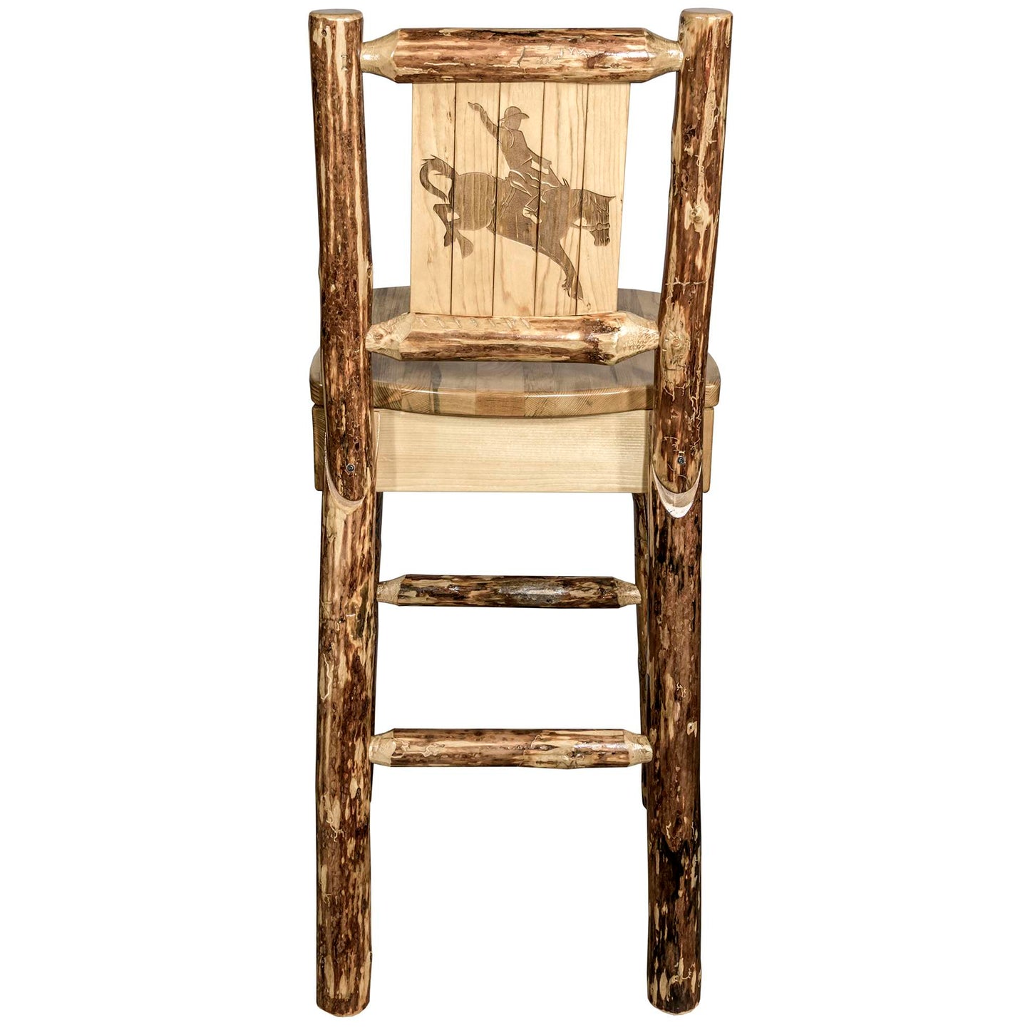 Montana Woodworks Glacier Country Collection Barstool w/ Back, w/ Laser Engraved Design