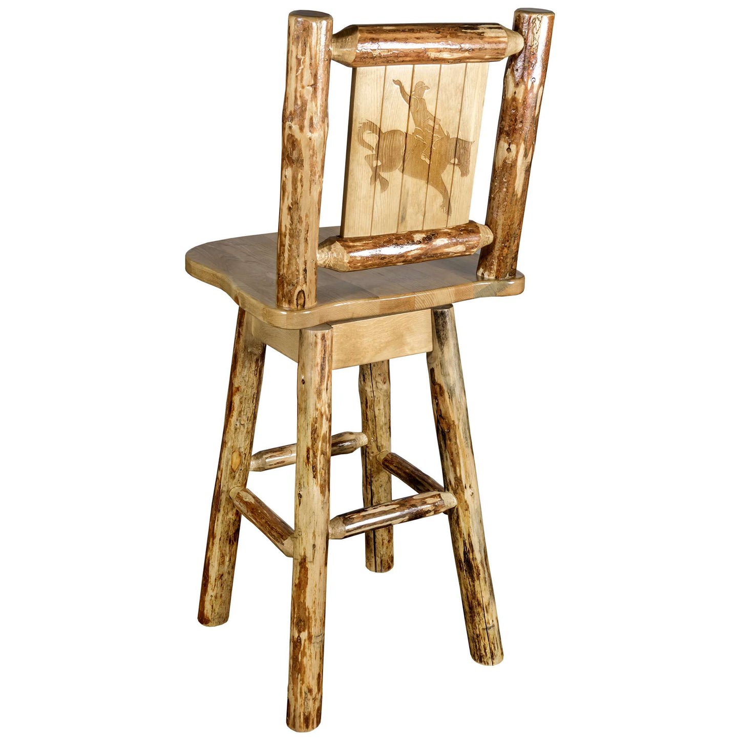 Montana Woodworks Glacier Country Collection Barstool w/ Back & Swivel/ w/ Laser Engraved Design