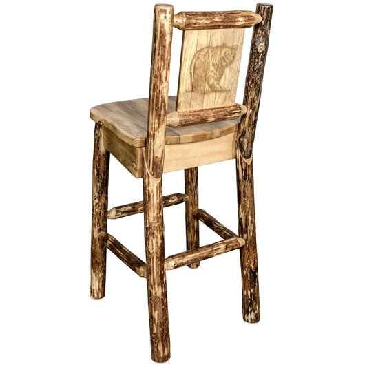 Montana Woodworks Glacier Country Collection Barstool w/ Back, w/ Laser Engraved Design