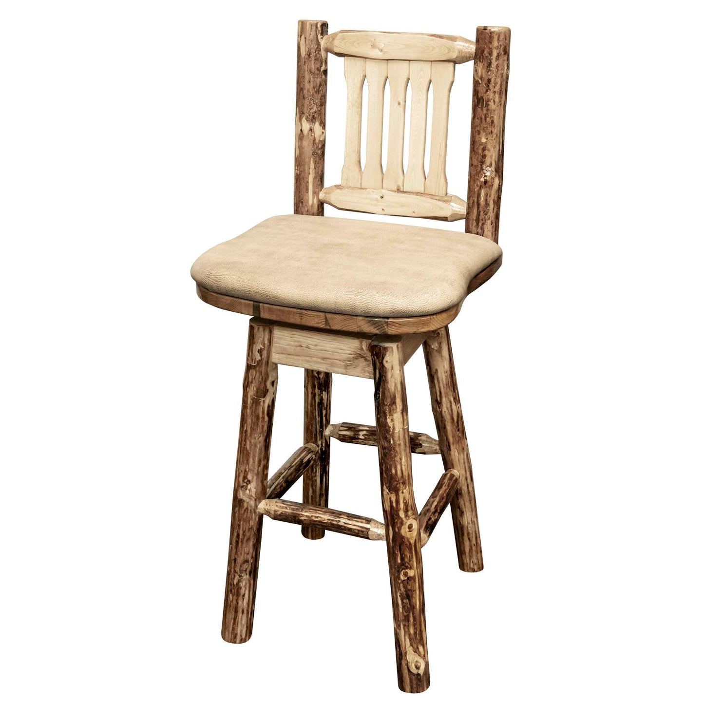 Montana Woodworks Glacier Country Collection Barstool w/ Back & Swivel w/ Upholstered Seat, Pattern