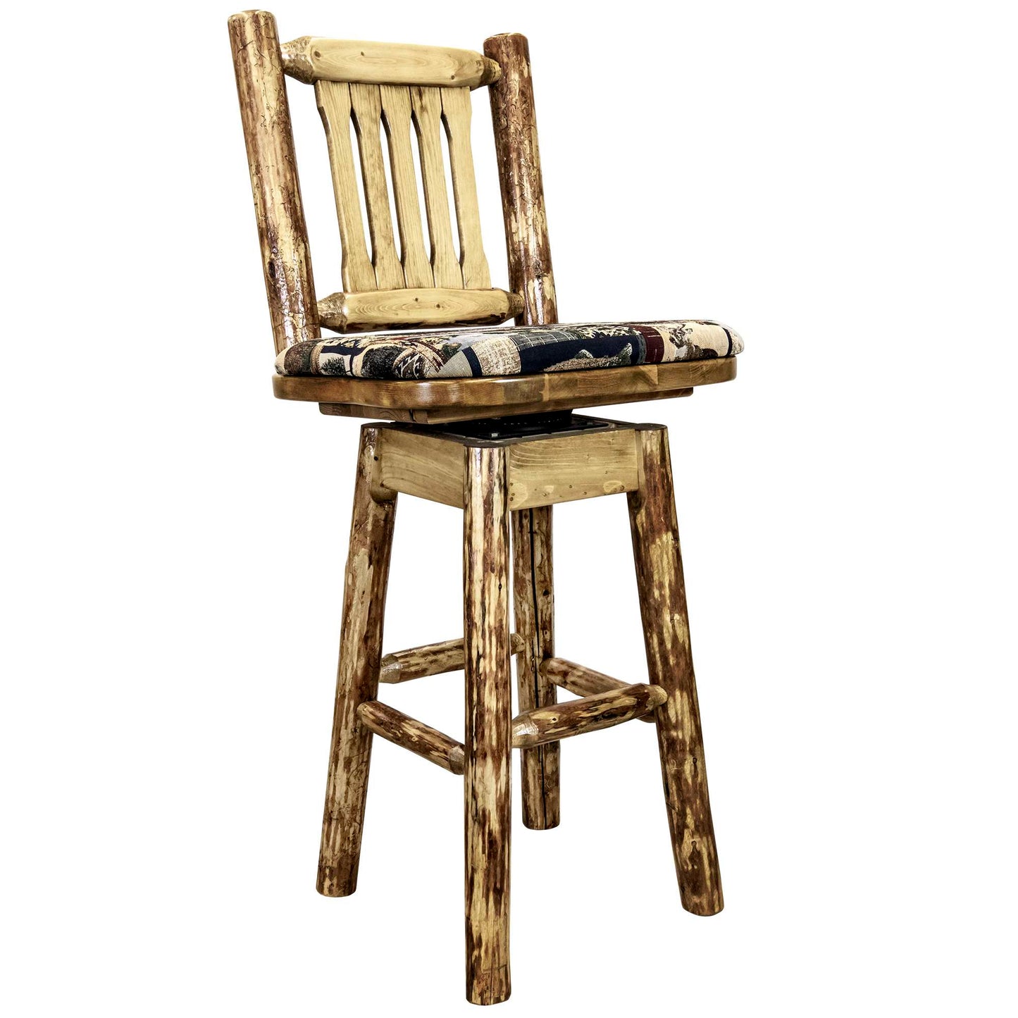 Montana Woodworks Glacier Country Collection Barstool w/ Back & Swivel w/ Upholstered Seat, Pattern