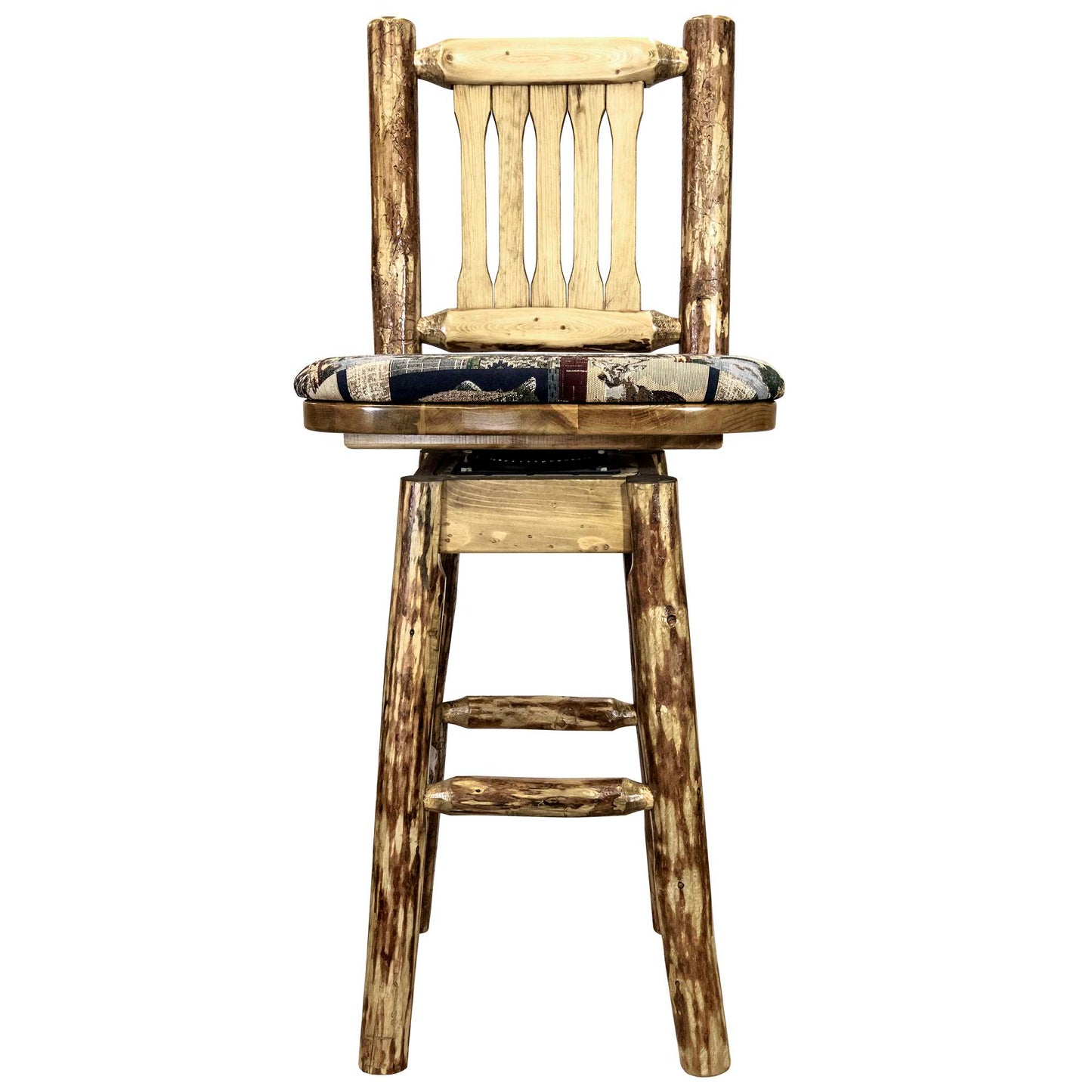 Montana Woodworks Glacier Country Collection Barstool w/ Back & Swivel w/ Upholstered Seat, Pattern