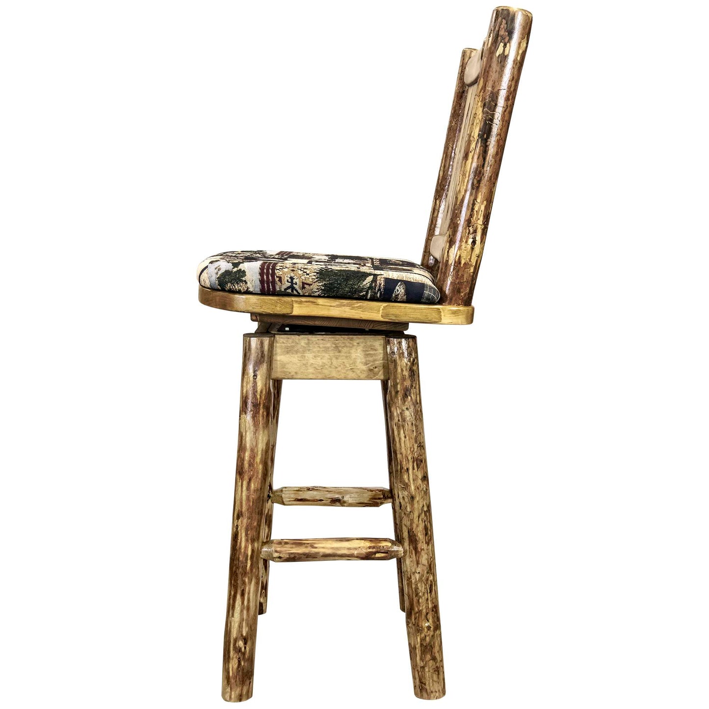 Montana Woodworks Glacier Country Collection Barstool w/ Back & Swivel w/ Upholstered Seat, Pattern