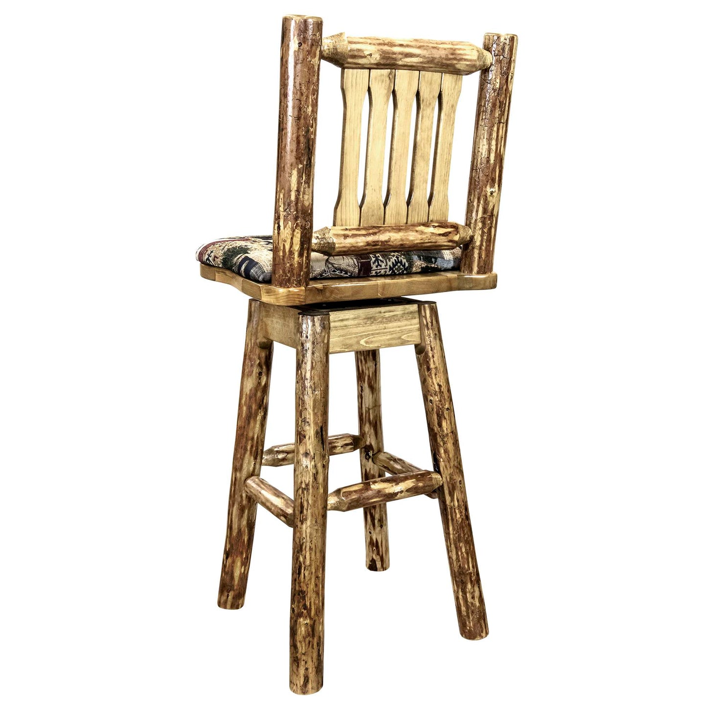 Montana Woodworks Glacier Country Collection Barstool w/ Back & Swivel w/ Upholstered Seat, Pattern