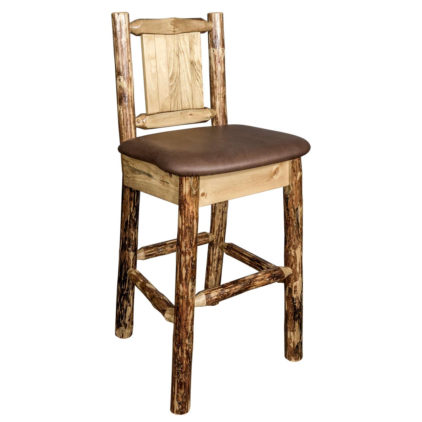 Montana Woodworks Glacier Country Collection Barstool w/ Back, Upholstered Seat, Pattern