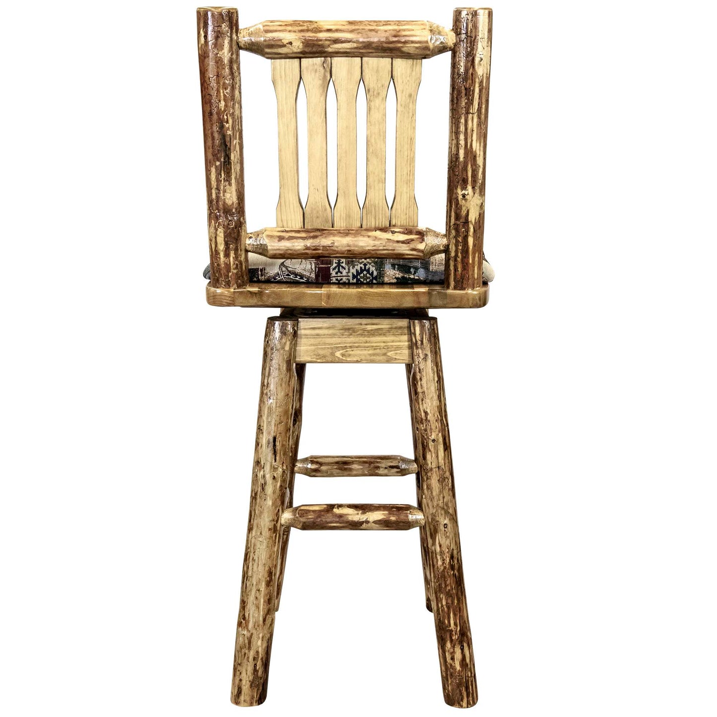 Montana Woodworks Glacier Country Collection Barstool w/ Back & Swivel w/ Upholstered Seat, Pattern