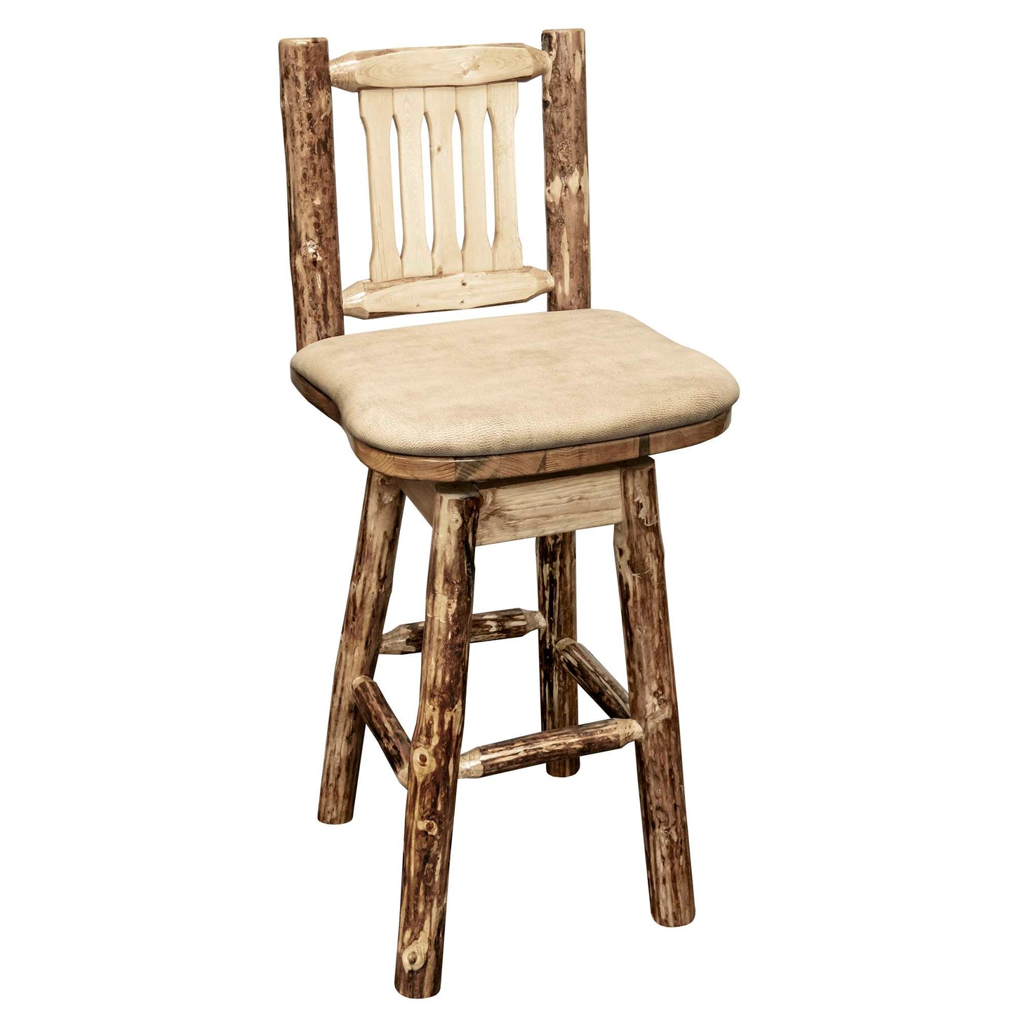 Montana Woodworks Glacier Country Collection Barstool w/ Back & Swivel w/ Upholstered Seat, Pattern