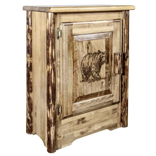 Montana Woodworks Glacier Country Collection Accent Cabinet w/ Laser Engraved Design, Left/Right Hinged