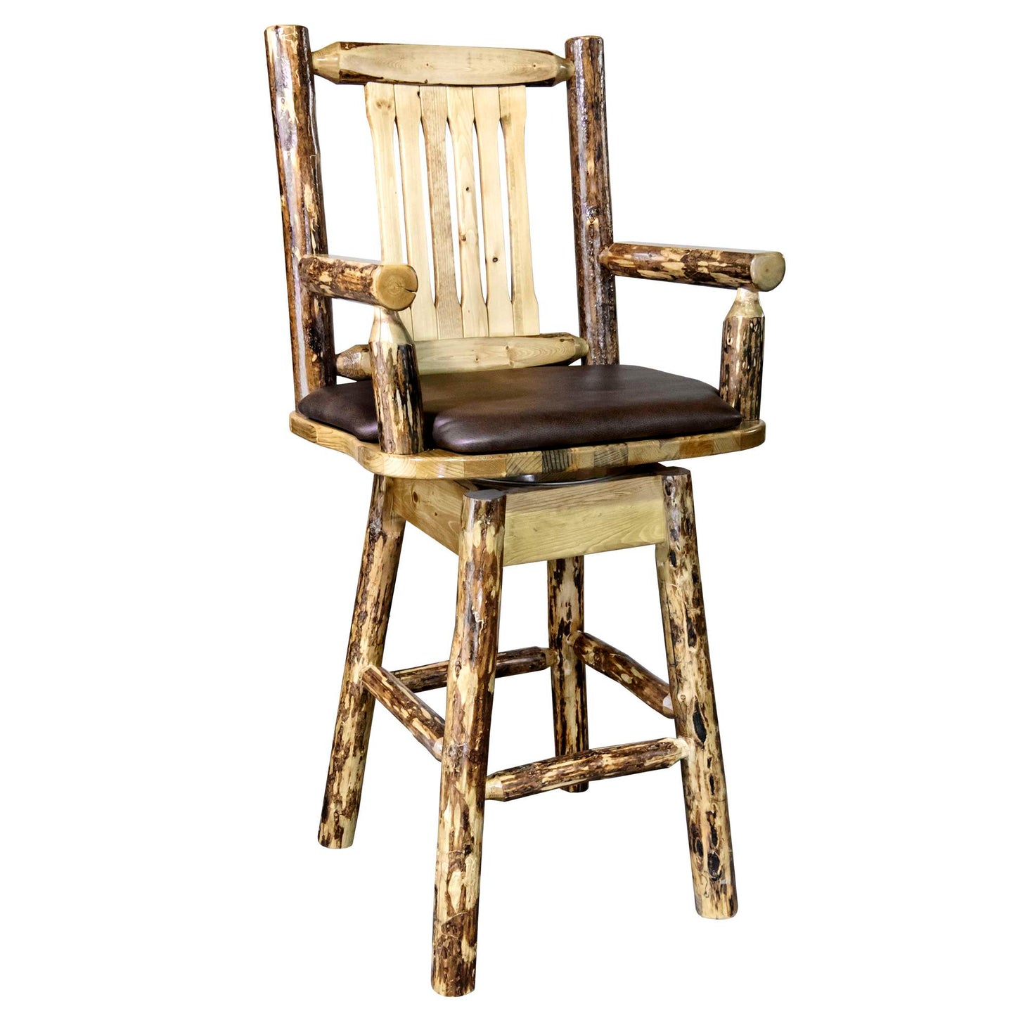 Montana Woodworks Glacier Country Collection Captain's Barstool w/ Back & Swivel w/ Upholstered Seat Pattern