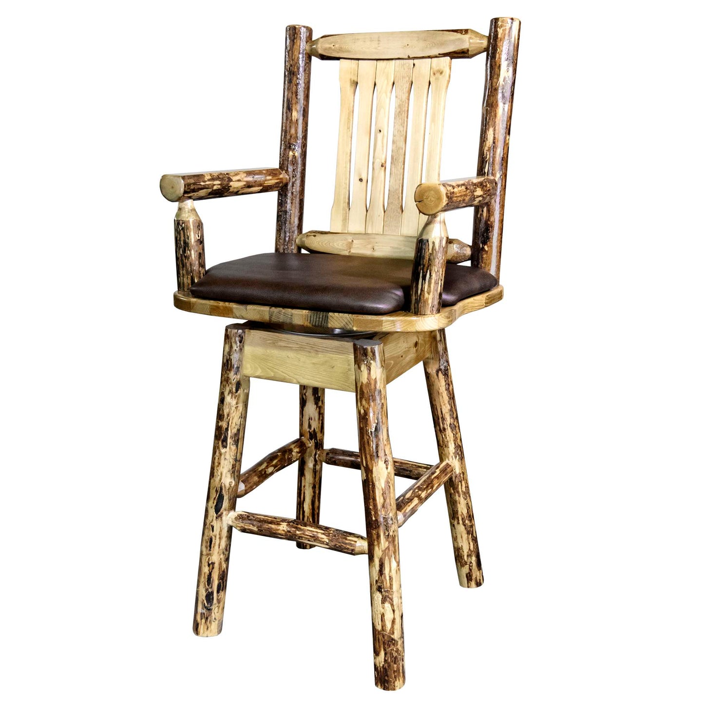 Montana Woodworks Glacier Country Collection Captain's Barstool w/ Back & Swivel w/ Upholstered Seat Pattern