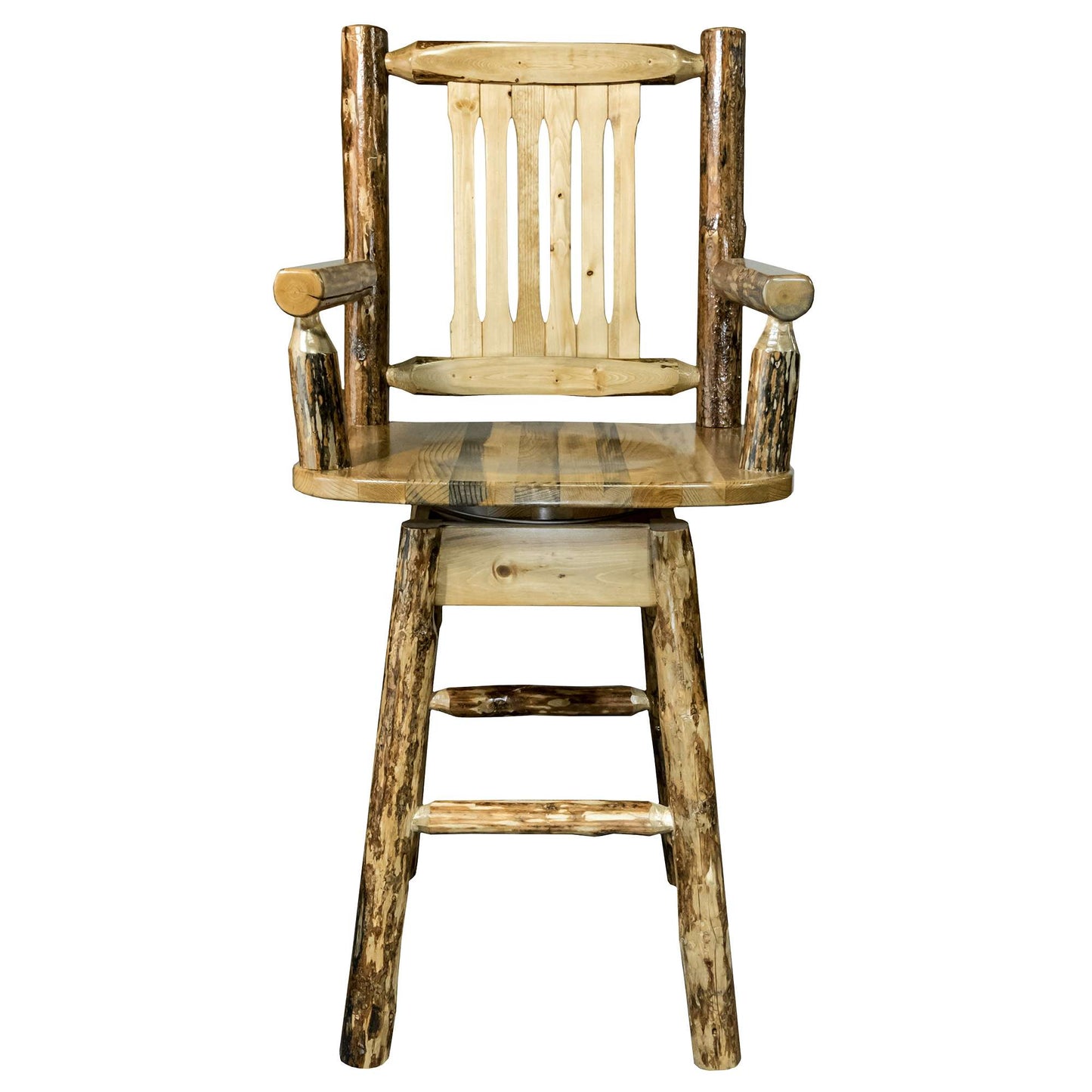 Montana Woodworks Glacier Country Collection Captain's Barstool w/ Back & Swivel w/ Upholstered Seat Pattern