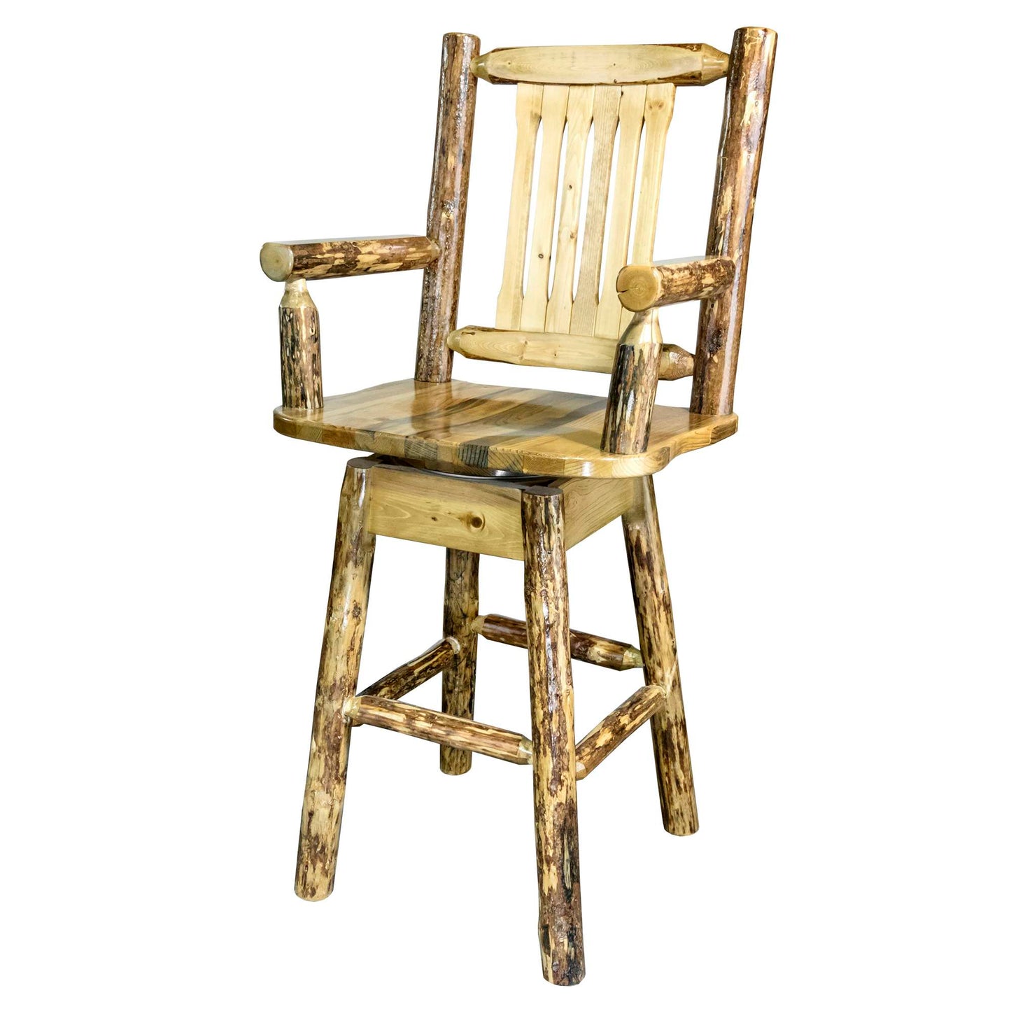 Montana Woodworks Glacier Country Collection Captain's Barstool w/ Back & Swivel w/ Upholstered Seat Pattern