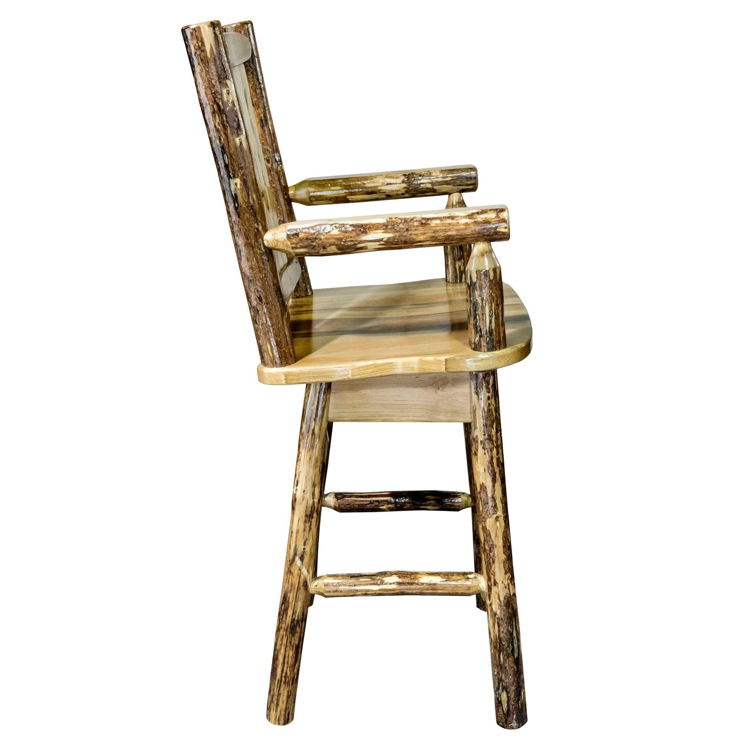 Montana Woodworks Glacier Country Collection Captain's Barstool w/ Back & Swivel w/ Upholstered Seat Pattern