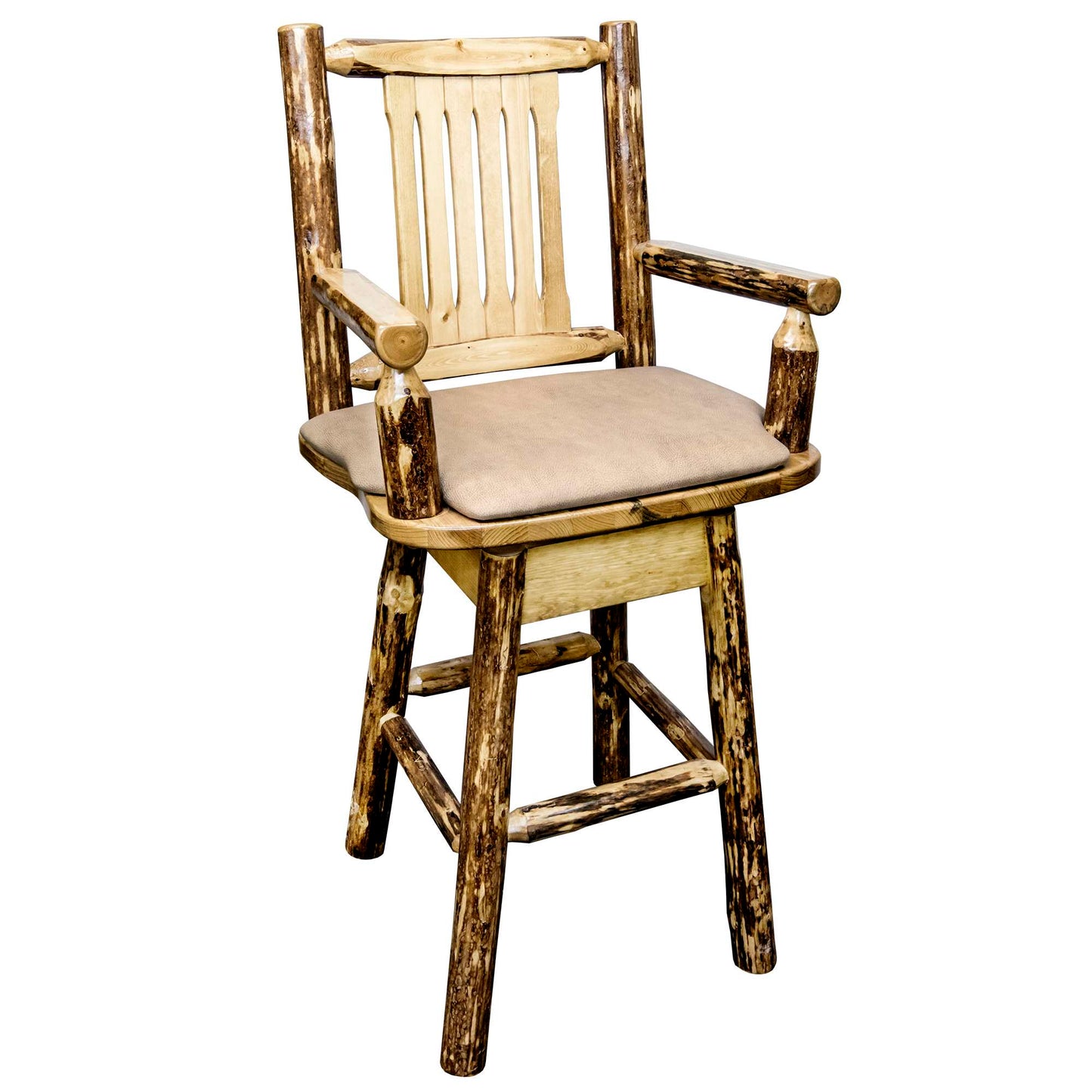 Montana Woodworks Glacier Country Collection Captain's Barstool w/ Back & Swivel w/ Upholstered Seat Pattern