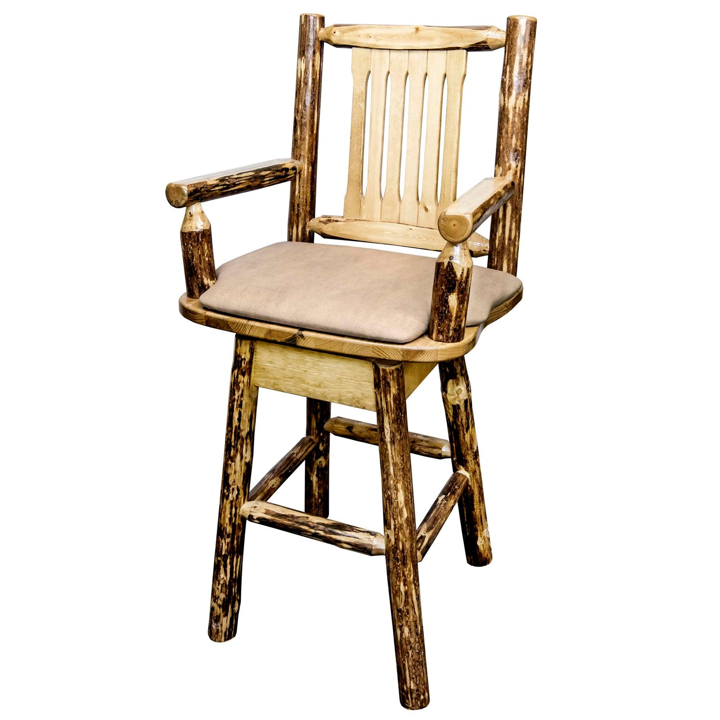 Montana Woodworks Glacier Country Collection Captain's Barstool w/ Back & Swivel w/ Upholstered Seat Pattern