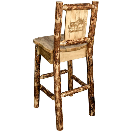 Montana Woodworks Glacier Country Collection Barstool w/ Back w/ Laser Engraved Moose Design MWGCBSWNRLZMOOSE