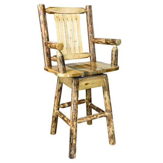 Montana Woodworks Glacier Country Collection Captain's Barstool w/ Back & Swivel w/ Upholstered Seat Pattern