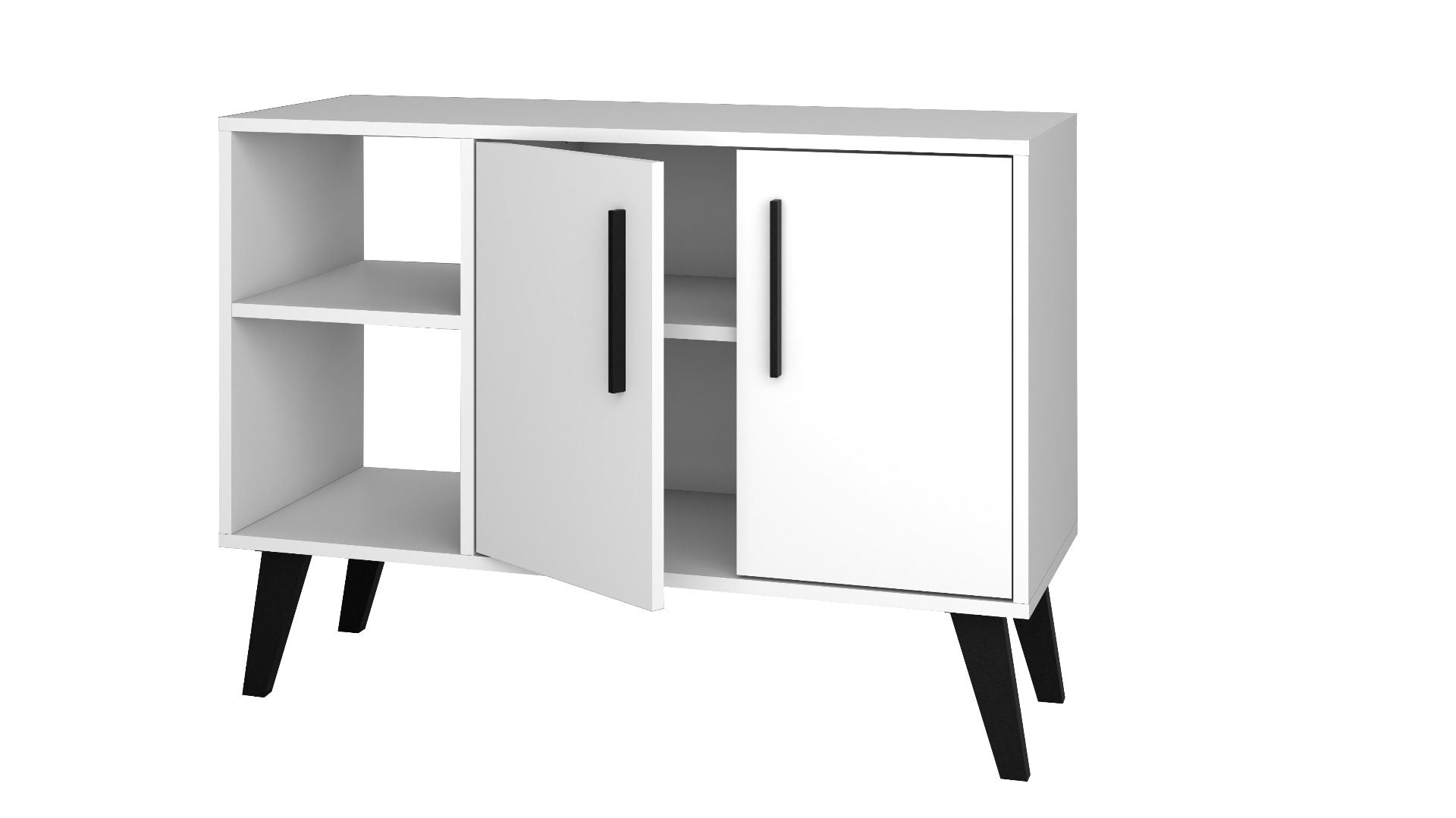 Manhattan Comfort Mid-Century- Modern Amsterdam 35.43" Sideboard with 4 Shelves in White 147AMC205 - GOLD STAR Dining