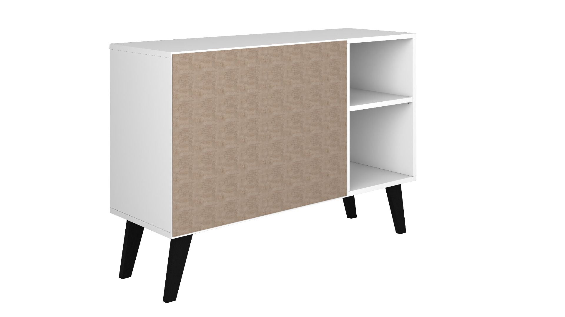 Manhattan Comfort Mid-Century- Modern Amsterdam 35.43" Sideboard with 4 Shelves in White 147AMC205 - GOLD STAR Dining