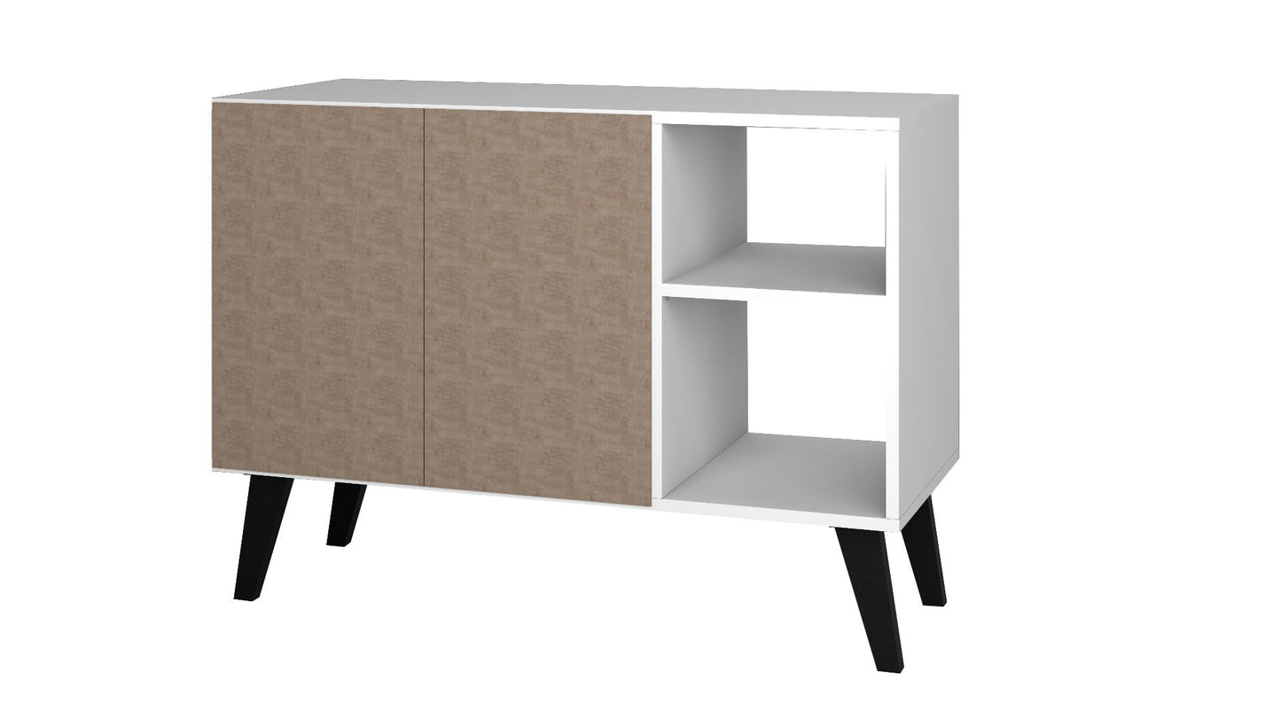 Manhattan Comfort Mid-Century- Modern Amsterdam 35.43" Sideboard with 4 Shelves in White 147AMC205 - GOLD STAR Dining