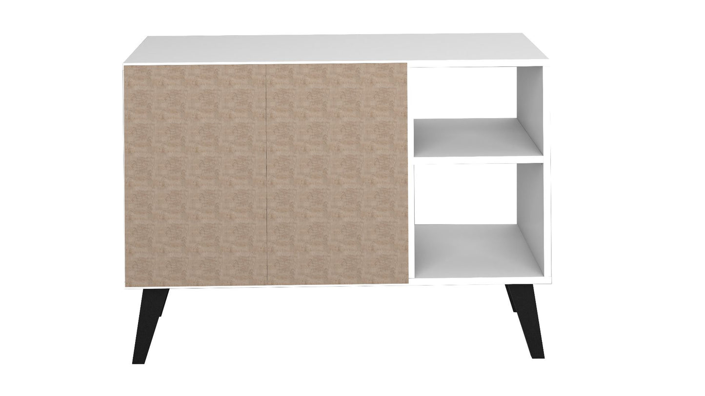 Manhattan Comfort Mid-Century- Modern Amsterdam 35.43" Sideboard with 4 Shelves in White 147AMC205 - GOLD STAR Dining