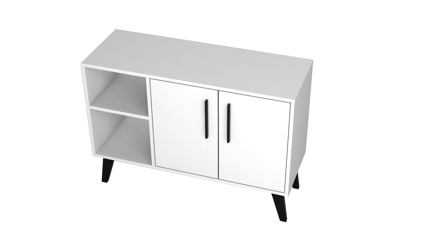 Manhattan Comfort Mid-Century- Modern Amsterdam 35.43" Sideboard with 4 Shelves in White 147AMC205 - GOLD STAR Dining