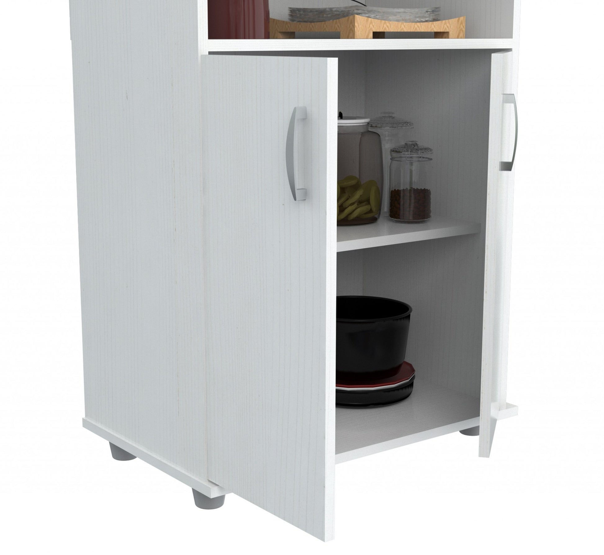 Homeroots White Finish Wood Microwave Cart With Cabinet 249842 - GOLD STAR Dining