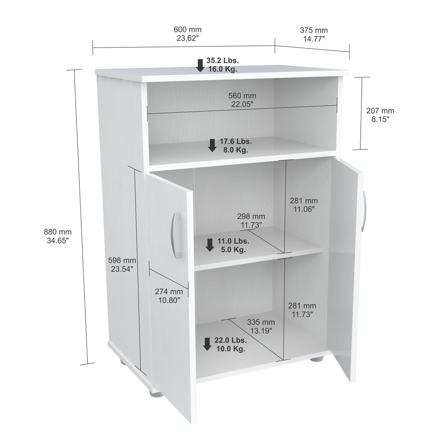 Homeroots White Finish Wood Microwave Cart With Cabinet 249842 - GOLD STAR Dining