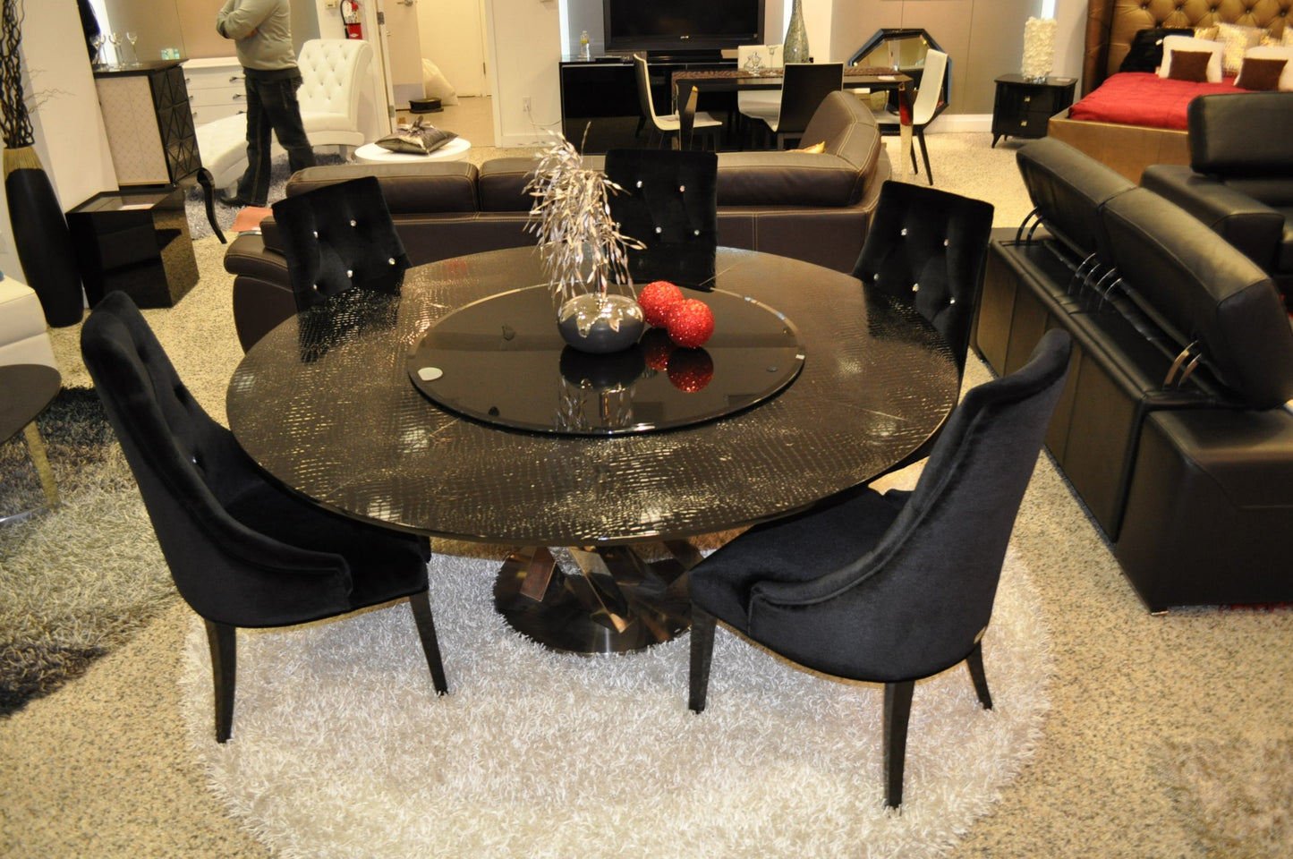 Homeroots 31" Black Crocodile Lacquer Stainless Steel And Glass Table 284113 - GOLD STAR Dining