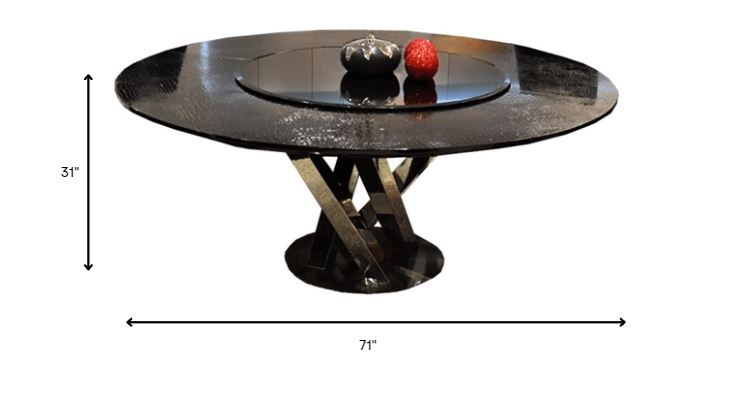 Homeroots 31" Black Crocodile Lacquer Stainless Steel And Glass Table 284113 - GOLD STAR Dining