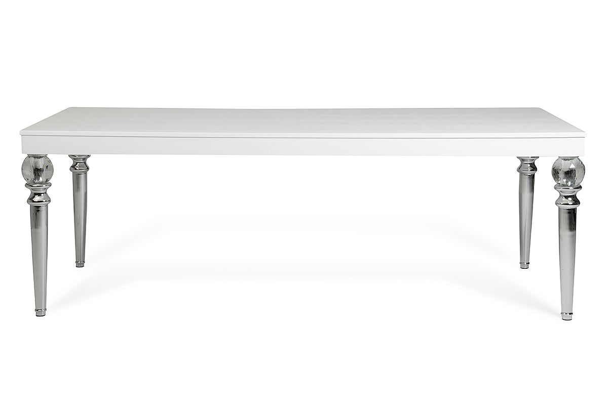 Homeroots 31" White Crocodile Dining Table With Crystal Clear Legs 284182 - GOLD STAR Dining