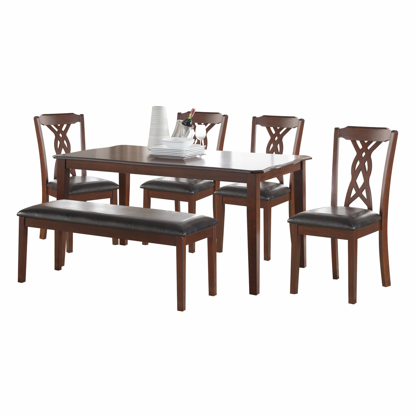 Homeroots 60" X 36" X 30" 6Pc Black Leatherette And Espresso Dining Set 318941 - GOLD STAR Dining