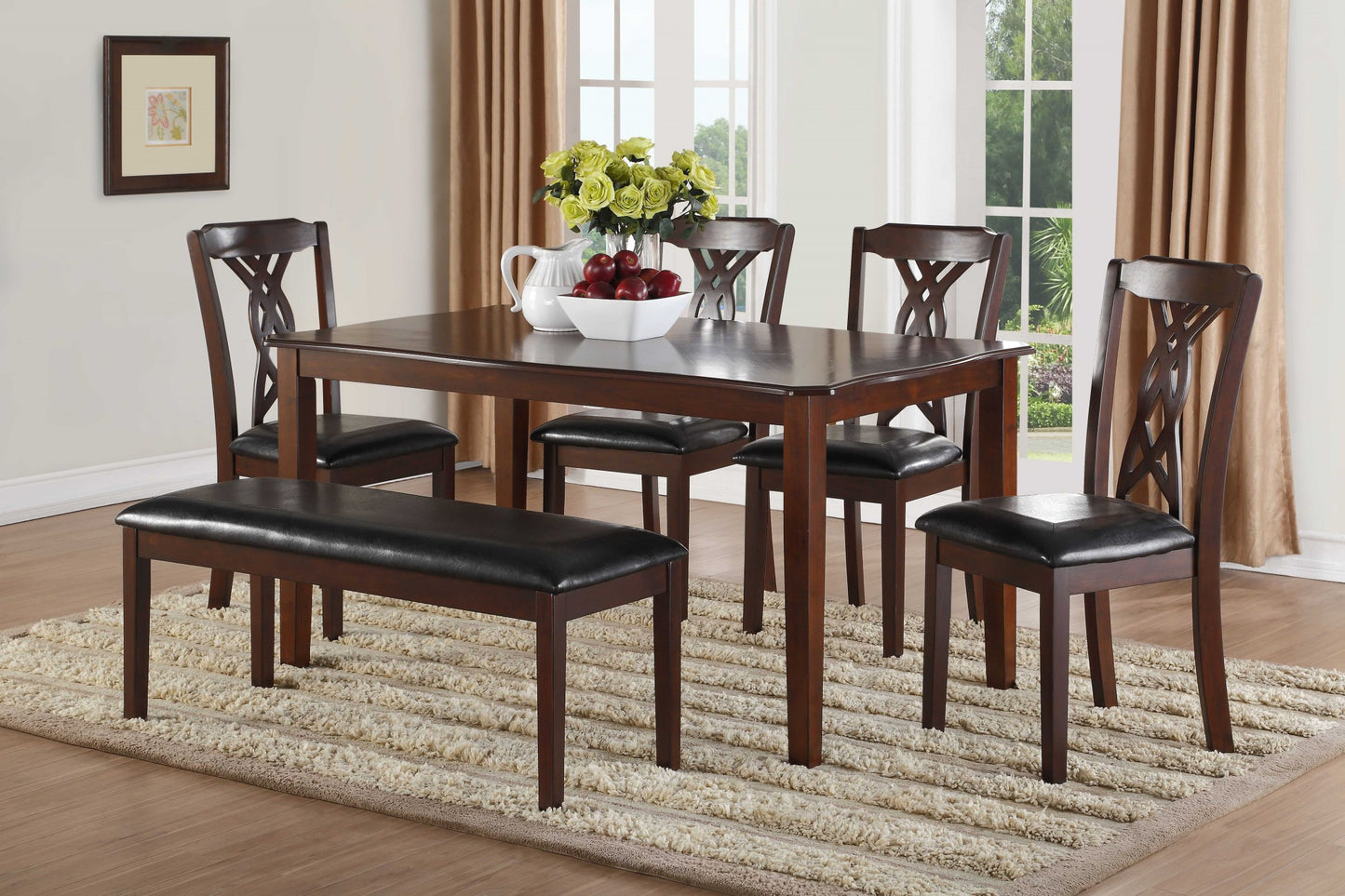 Homeroots 60" X 36" X 30" 6Pc Black Leatherette And Espresso Dining Set 318941 - GOLD STAR Dining