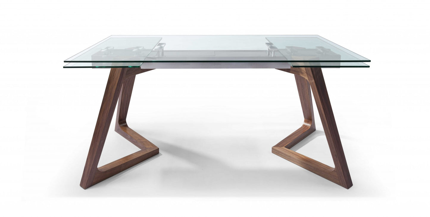 Homeroots 63 X 35 X 30 Walnut Glass Stainless Steel Extendable Dining Table 320777 - GOLD STAR Dining