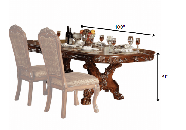 Homeroots 46" X 108" X 31" Cherry Oak Wood Poly Resin Dining Table With Trestle Pedestal 347002 - GOLD STAR Dining