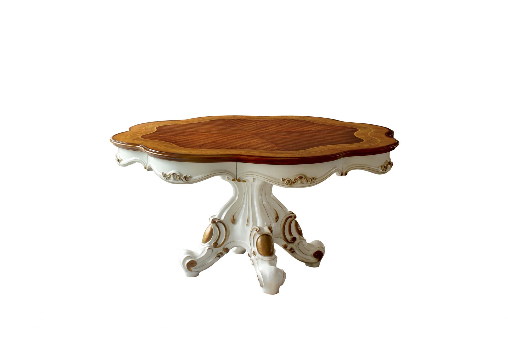 Homeroots 62" X 62" X 31" Antique Pearl Cherry Oak Wood Poly-Resin Dining Table Wsingle Pedestal 347324 - GOLD STAR Dining