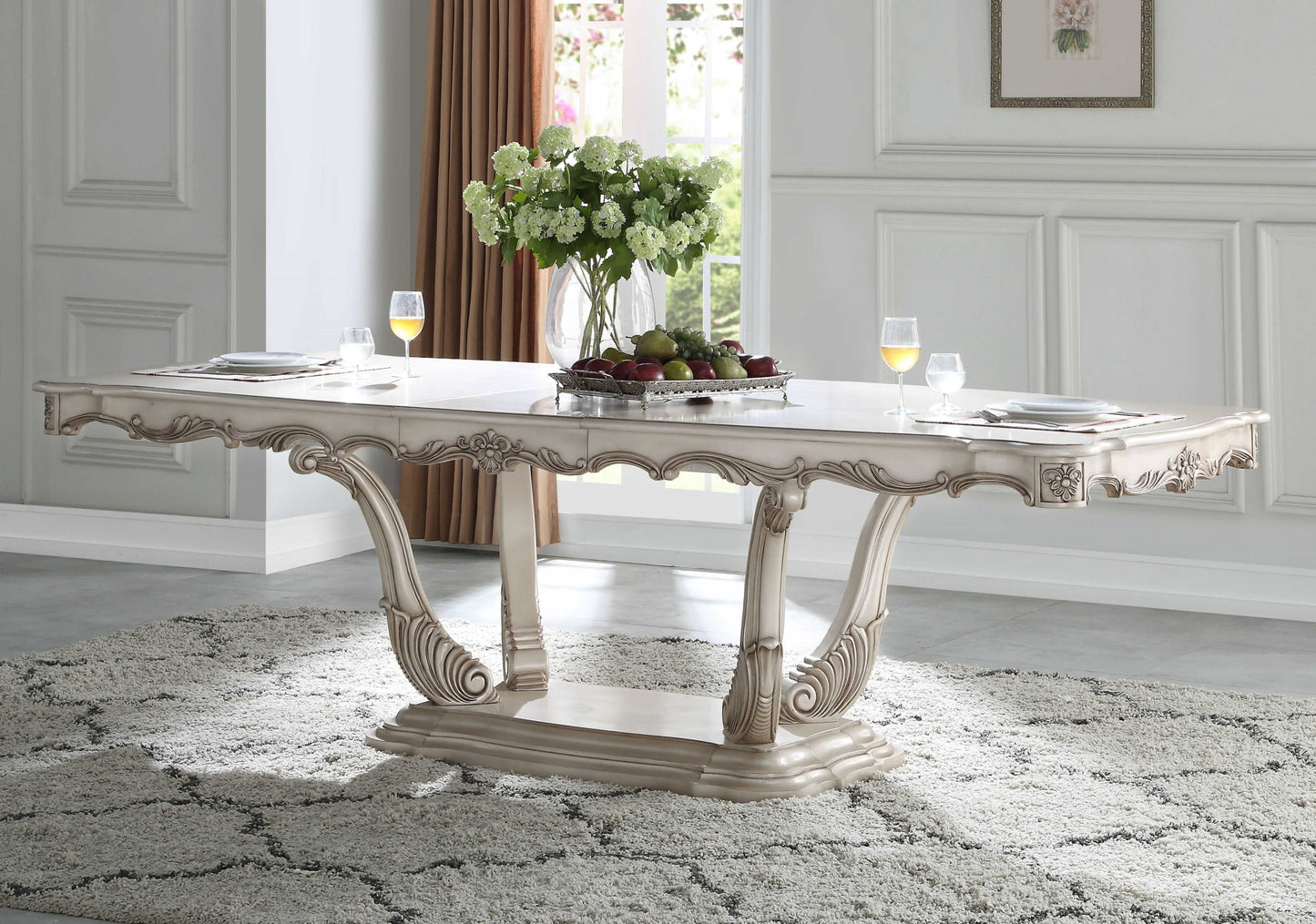 Homeroots 44" X 102" X 30" Antique White Wood Dining Table with pedestal 347329 - GOLD STAR Dining