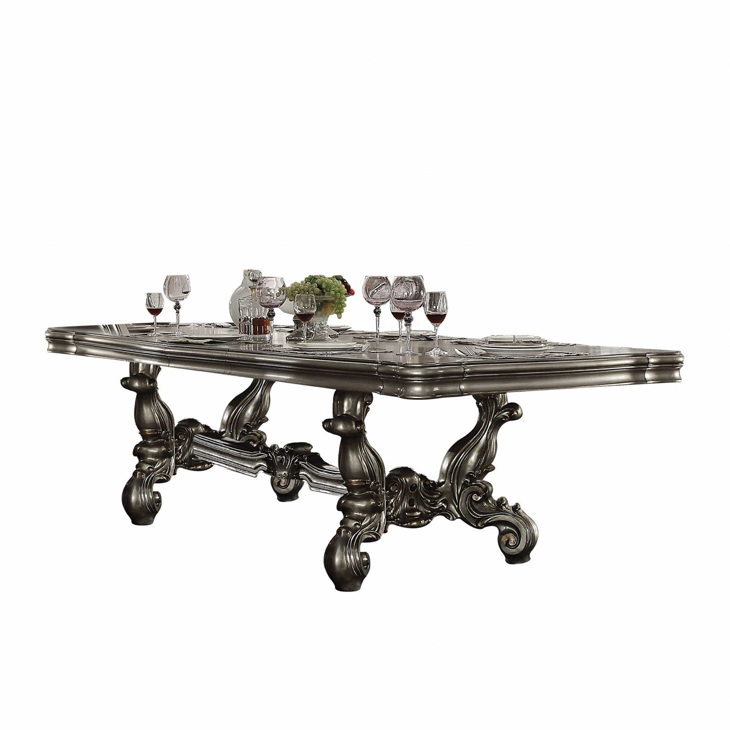 Homeroots 46" X 120" X 32" Antique Platinum Wood Poly Resin Dining Table (120'L) 348652 - GOLD STAR Dining