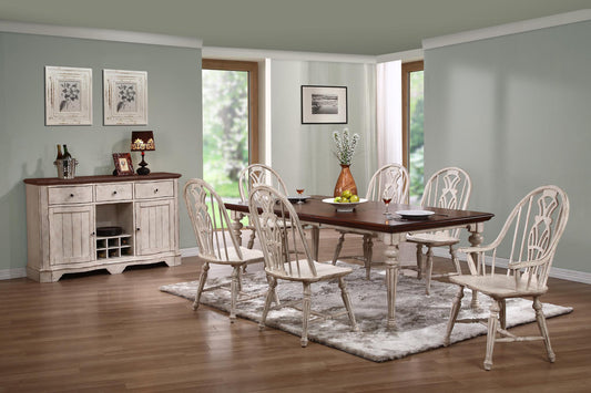 Homeroots Eight Piece Vintage Cottage White And Brown Hardwood Dining Set 356231 - GOLD STAR Dining