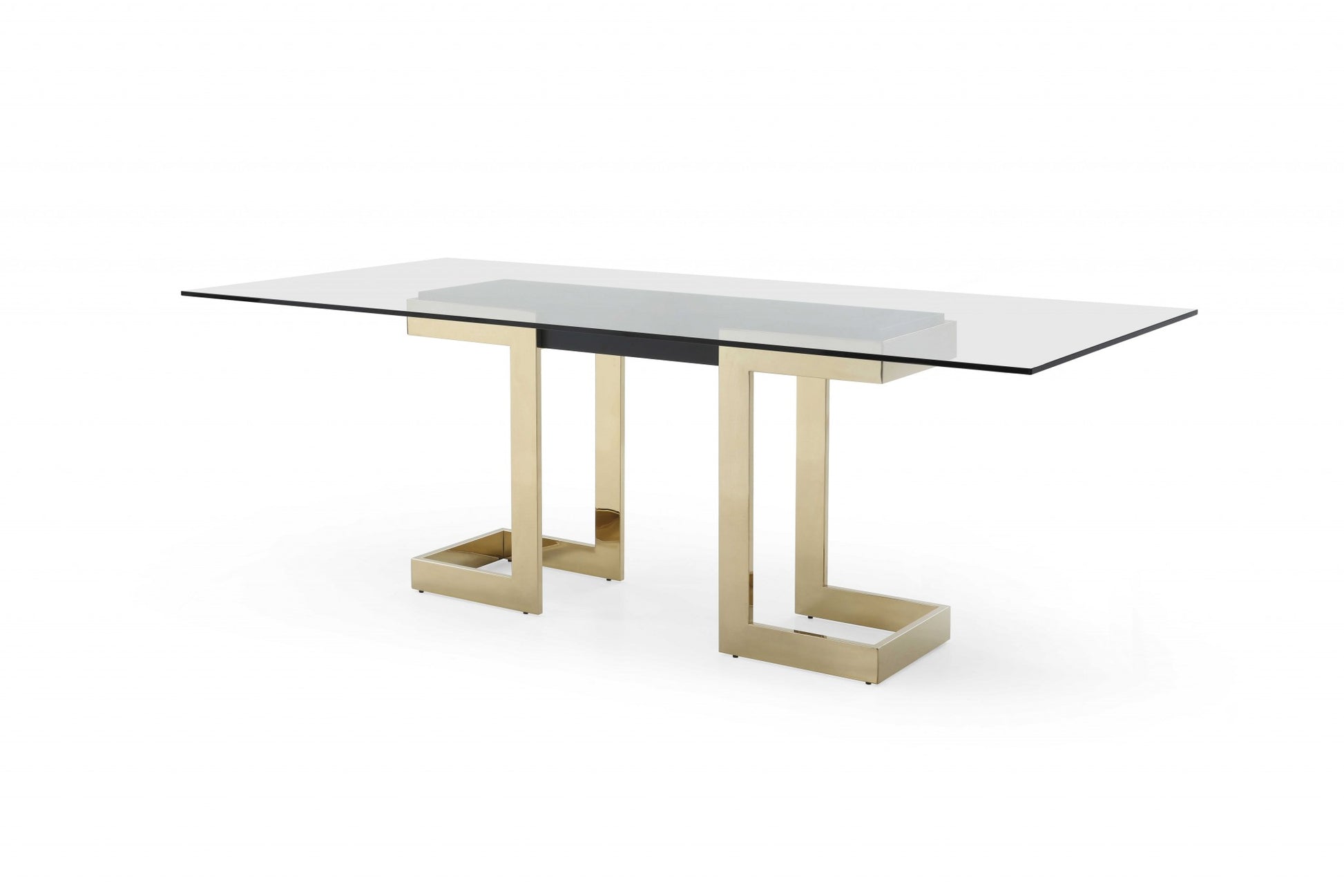 Homeroots 87 X 39 X 30 Polished Gold Glass Stainless Steel Dining Table 370725 - GOLD STAR Dining