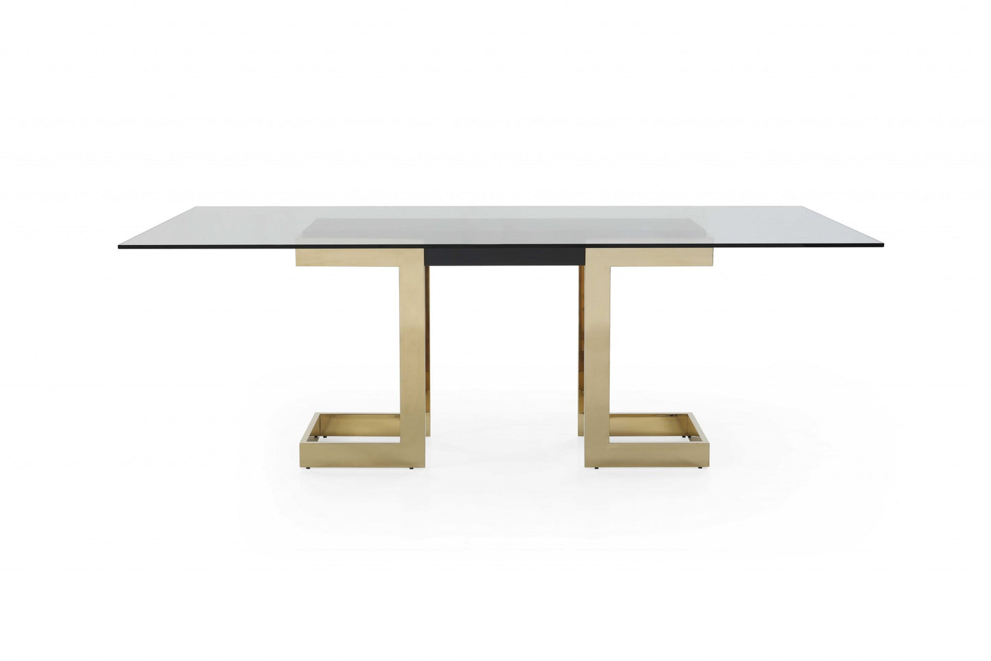 Homeroots 87 X 39 X 30 Polished Gold Glass Stainless Steel Dining Table 370725 - GOLD STAR Dining