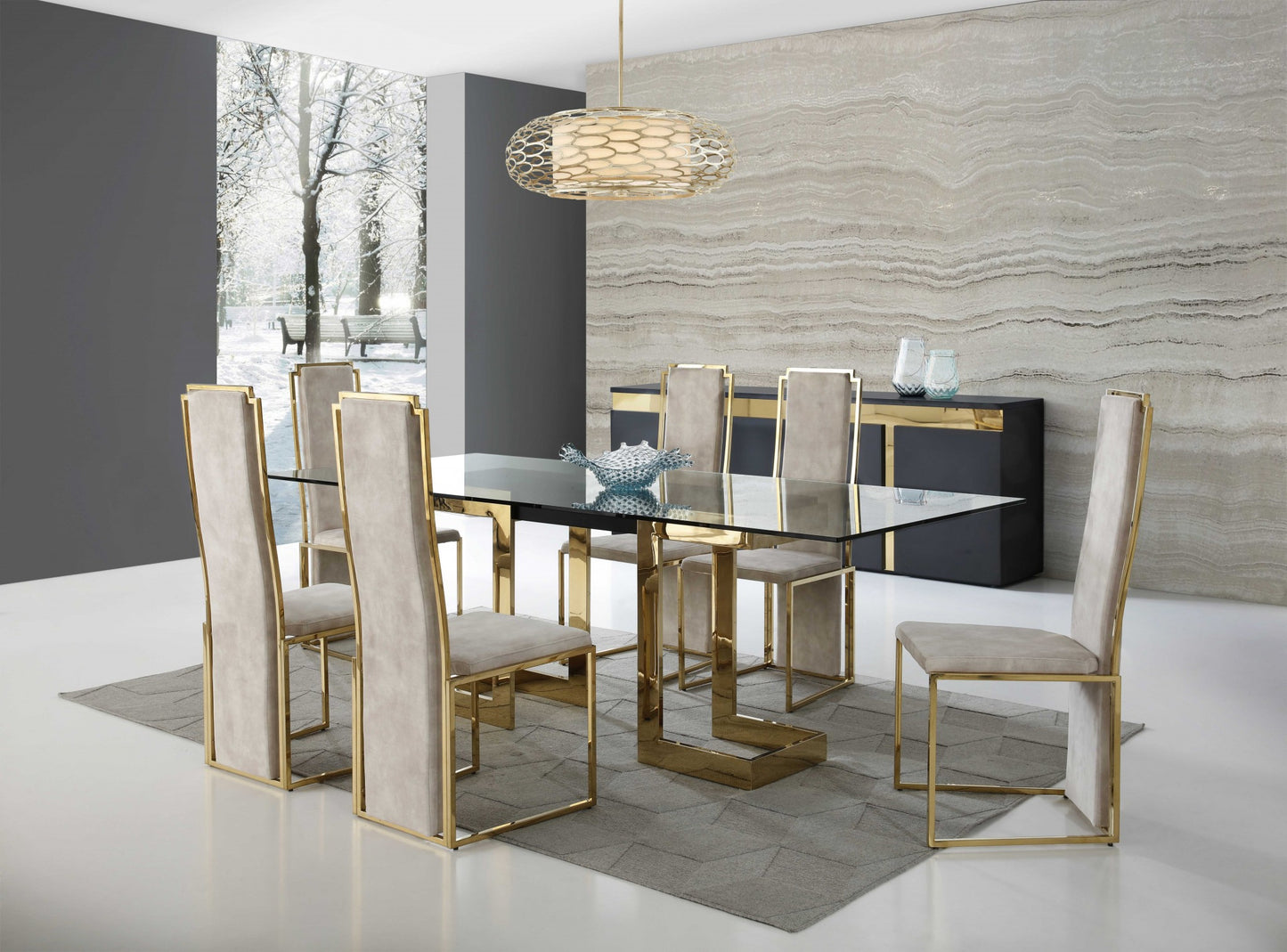 Homeroots 87 X 39 X 30 Polished Gold Glass Stainless Steel Dining Table 370725 - GOLD STAR Dining