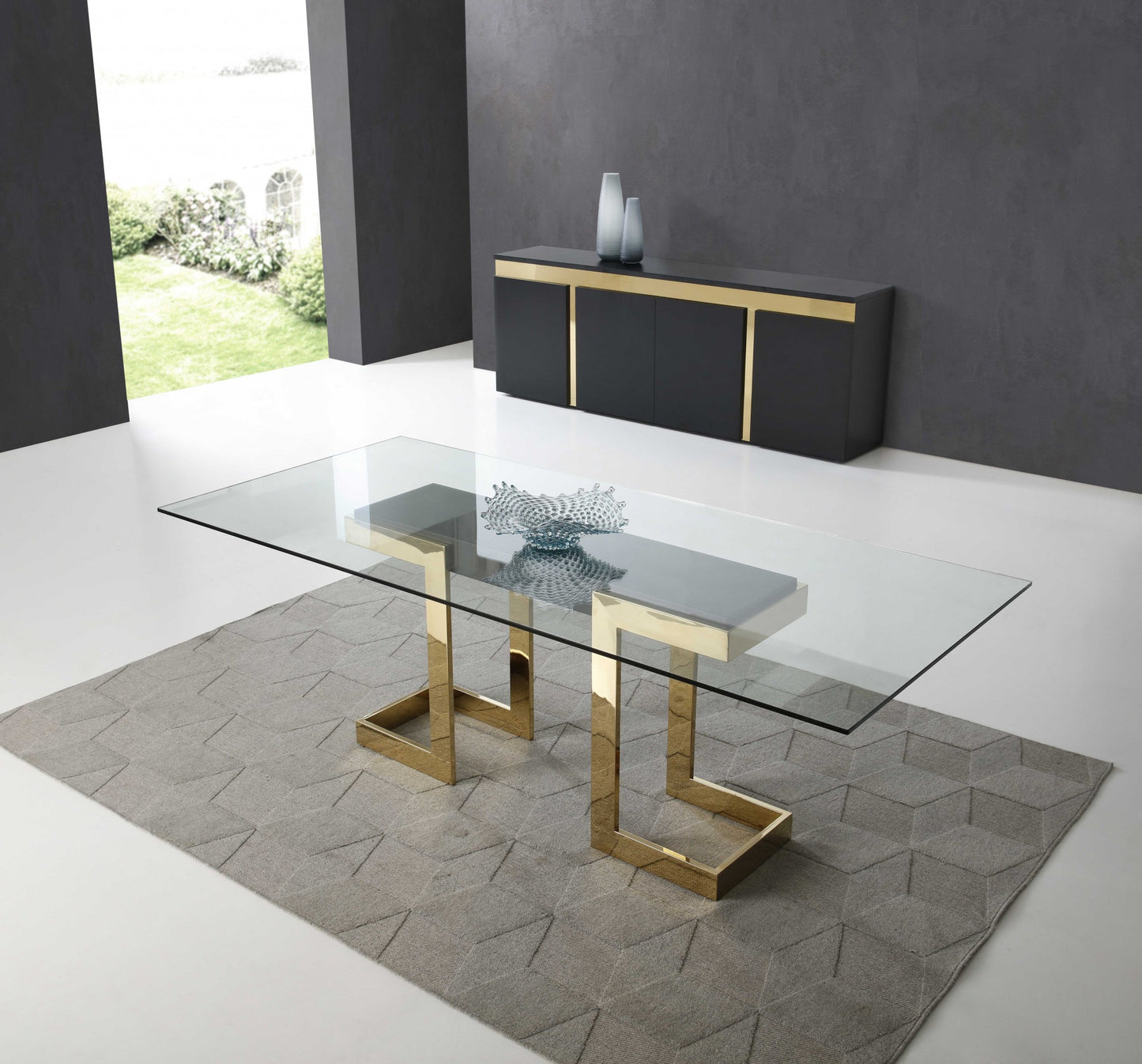 Homeroots 87 X 39 X 30 Polished Gold Glass Stainless Steel Dining Table 370725 - GOLD STAR Dining