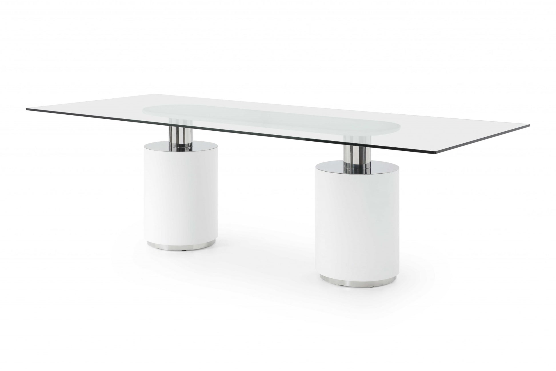 Homeroots 94 X 39 X 30 White Glass Stainless Steel Dining Table 370726 - GOLD STAR Dining