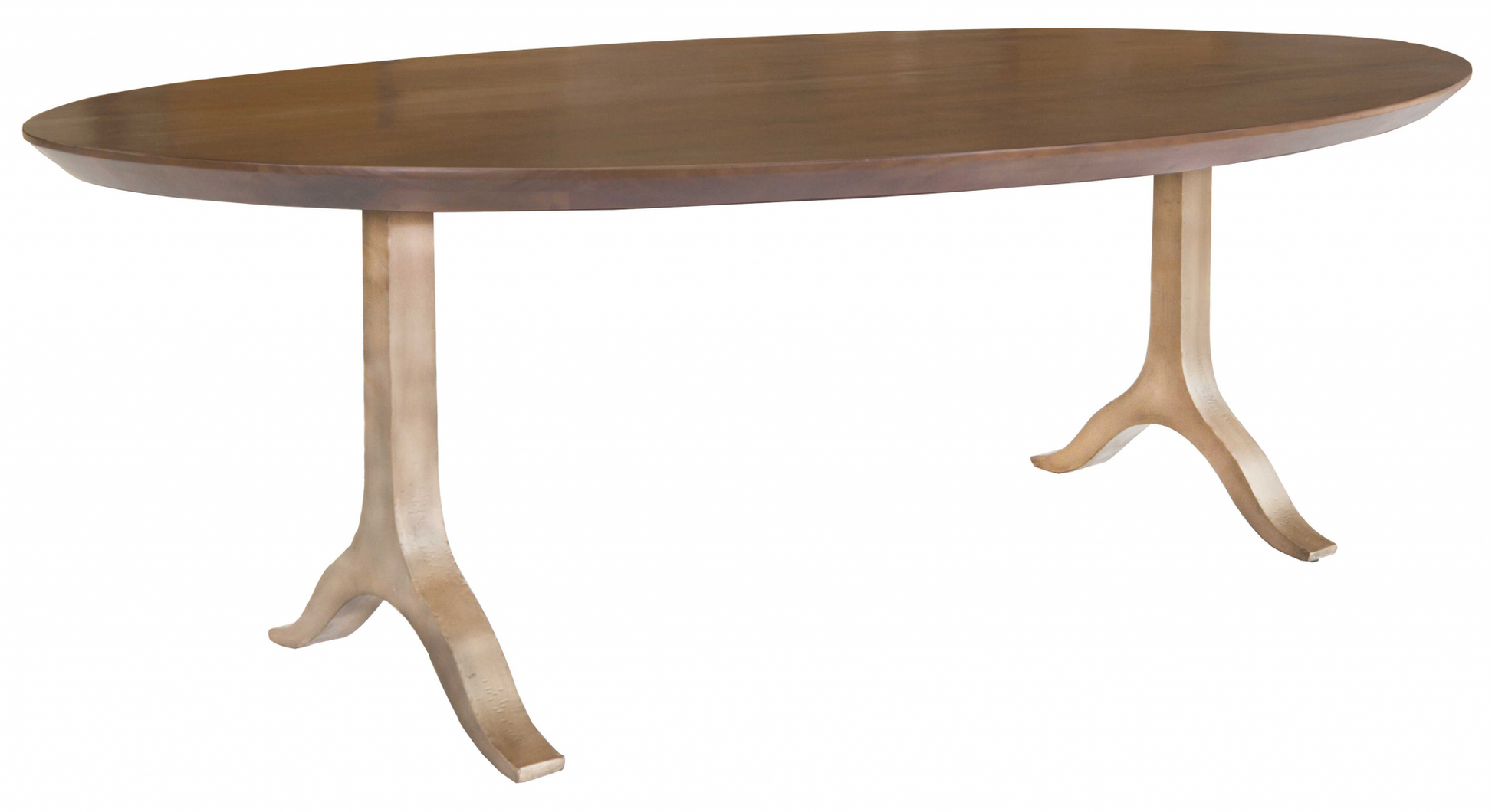 Homeroots Oval Walnut And Antique Gold Dining Table 374042 - GOLD STAR Dining